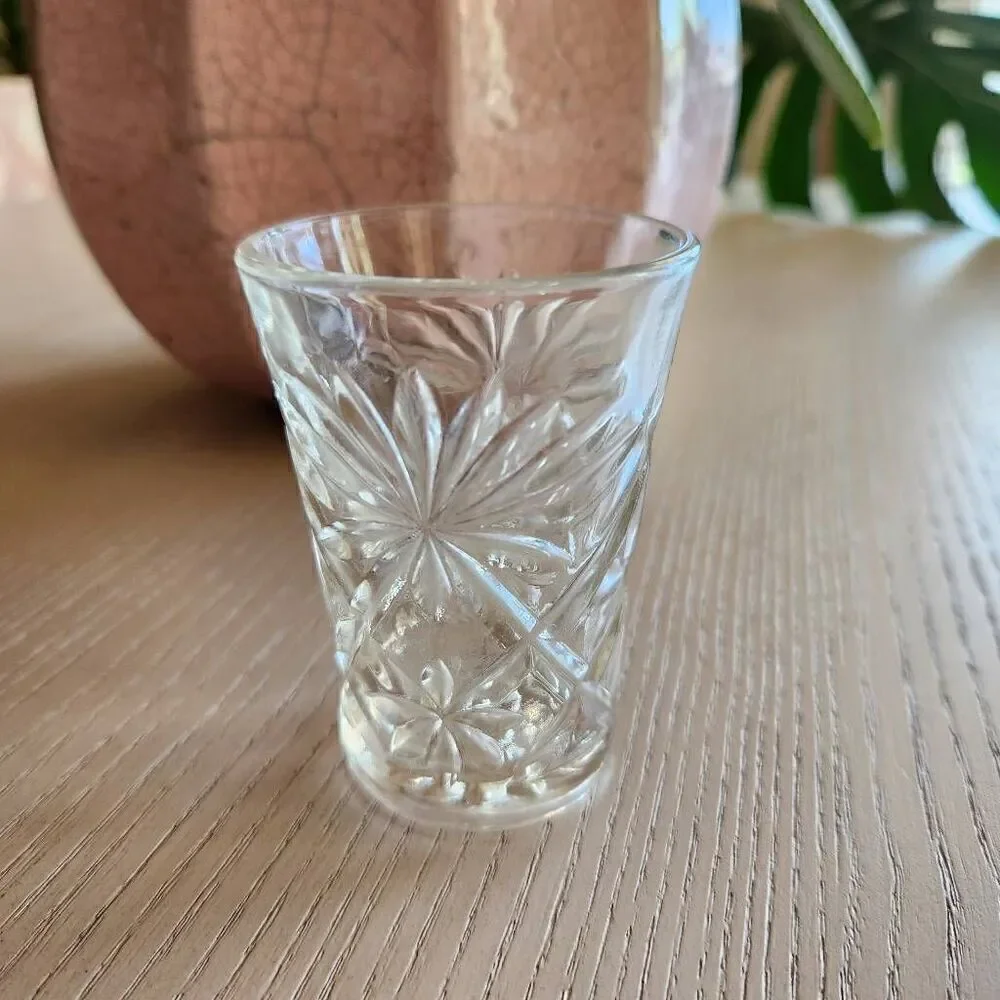 Anchor Hocking 60s vintage pressed clear juice glass mini oatmeal tumbler flared